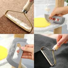 3pcs Portable Manual Lint Remover - Double-Sided Fabric Shaver, Suitable For Pet Hair, Clothes, Sofa And Carpet Cleaning, Wooden Handle With Metal Frame, Practical Household & Friend Gift