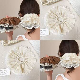 1 件/3 件女士柔软优雅纯色褶皱双层蕾丝荷叶边 28 厘米超大发圈，适合马尾辫、发髻、正装、日常佩戴、波西米亚优雅、发带、发圈