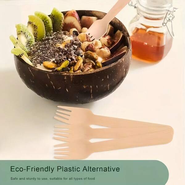 Large Size Disposable Wooden Cutlery, Disposable Wooden Forks, Forks For Holiday Parties, Disposable Salad Forks, Disposable Dessert Forks, Disposable Tableware, Disposable Forks, Disposable Tableware For Catering, Mini Spoons, Small Spoons, Disposable Serving Forks, Made Of Natural Birch Wood, Suitable For Parties, Camping, Travel, Family Dinners, Especially Ideal For Christmas And Thanksgiving.