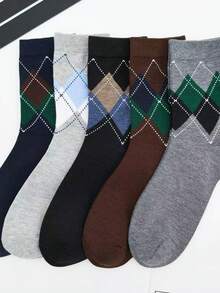 3 PAIRS Men's Korean Style Diamond Cotton Dress Socks - Comfort And Elegance RANDOM COLOR - 彩色 - 查看 6