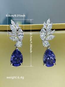 1 par de brincos elegantes de zircônia cúbica amarela para mulheres, para casamento, noivado, aniversário, festa, joia, presente de dia dos namorados - Azul - Ver 5