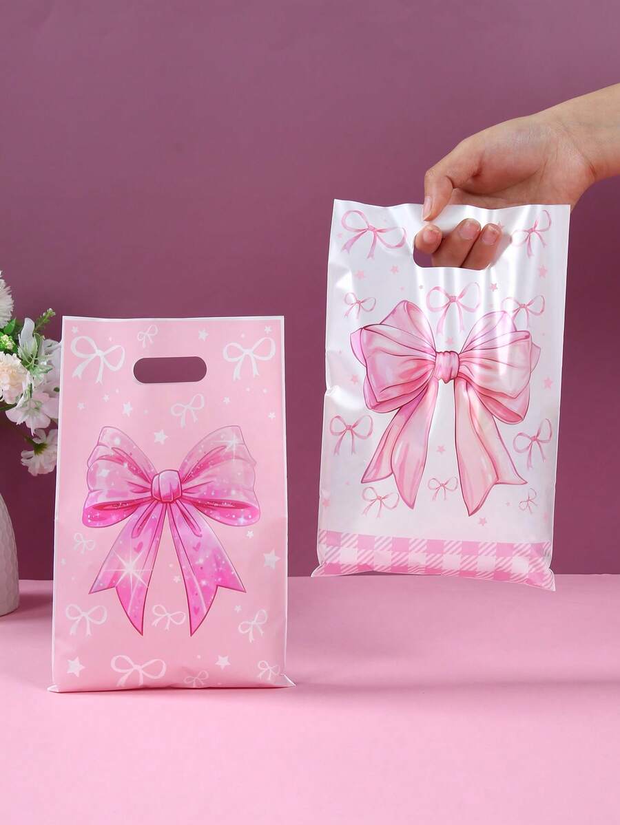 10/25/50Pcs Pink Bow Gift Bag,Gift Wrapping Bag Including 4 Styles,Tote Bag,Gift Packaging Bag,Storage Bag,Pink Bow Party Favor Bag,Pink Birthday Decorations,Baby Shower Decor,Gender Reveal Party Supplies,Bow 1st Birthday Decorations