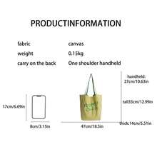 Woman Canvas Bag, Embroidery Letters Double Side Large Capacity Shoulder Bag Handbag For Casual Daily - Yellow - View 9