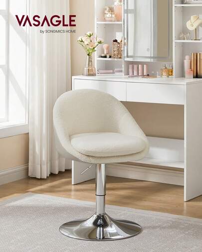 Adjustable Dressing Chair Office Chair Swivel Bar Stool with Back and Base Steel Counter Office Dressing Table Dining Room Cream White
