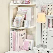 1pc White 3-Tier Corner Desk Organizer Rack, Vertical Wall Mount Shelf, Storage Rack For Bedroom, Dorm, Office - White - View 1
