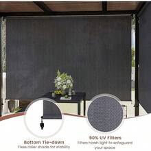 Outdoor Cordless Roller Shade 8' W X 8' H With Spliced Design, 220GSM Roll Up Blinds Shade For Patio, Yard, Deck And Porch, Wheat - 灰色燈芯 - 查看 5