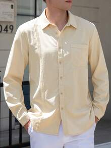 Men's Casual Floral Button Long Sleeve Shirt - Apricot - View 3