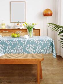 Wodoodporne i olejoodporne obrusy z PVC, plastikowe prostokątne obrusy z kołnierzem na spodzie, prosty i modny wzór z nadrukiem w niebieskie liście, odpowiednie do codziennego użytku, na kemping i do jadalni, do wnętrz i na zewnątrz, do dekoracji blatów, obrusy z kołnierzem na spodzie