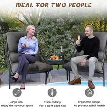 Small Table And Chairs Set Of 3, Garden Furniture Set, Balcony Furniture Set, Set Of 3, 2 Rocking Chairs + 1 Table With Cushions And Coffee Table, For Cafe, Patio, Balcony, Garden, 4 Colors To Choose From - 灰色 - 查看 11