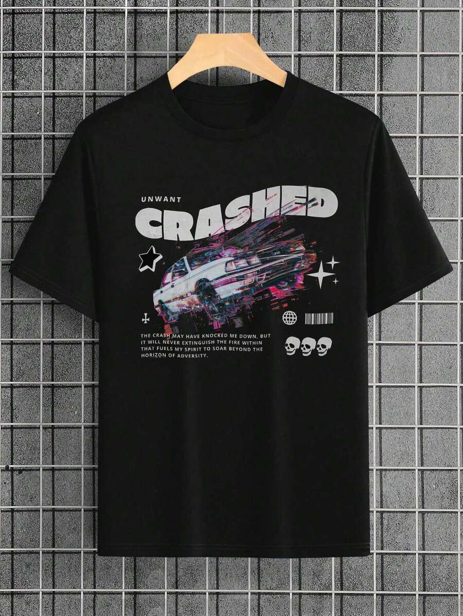 Graphic Tee Artwork, Men T- Shirt, Camisas De Hombre, Casual Style For A Relaxed Get- Together With Friends, Casual T-Shirt Graphic Tees, 100 Percent Cotton Shirts, White Street Graphic Tees, Men's T-Shirt, Funny Graphic Vintage T Shirts, S-XXXL - 黑色-5 - 查看 1