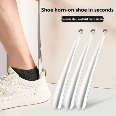 1pc This Stainless Steel Shoe Horn Is A Must - Have Household Item. With Its Long Handle, It Allows You To Put On Shoes Easily While Standing, Eliminating The Need To Bend Down. The Sturdy Stainless Steel Construction Ensures Durability.