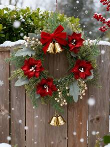 1pc/2pcs Best Christmas Crafts Art Ornaments Decor Gift Artificial Fabric Red Calla Lilies Flower Pine Needles Golden Berry Candle Rings Home Decoration,Funny Winter Xmas Plastic Flower Garland Craft Candles Small Wreath Presents For Indoor Outdoor Friend Wedding Favours Accessories Engagement Party Birthday Living Room Bedroom House Table Wall Door Hanging Decorations Beauty Items Supplies Fake Plants Leaves Flowers Candle Holder Holiday Festival Essentials Personalised Gifts For Women