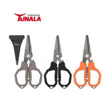 Tijeras de pesca profesionales de 6.4 pulgadas con hojas serradas duales, tijeras para línea de pesca trenzada con recubrimiento de titanio, agarre antideslizante y herramienta multifunción, incluye funda rígida moldeada con cierre, con abridor de botellas