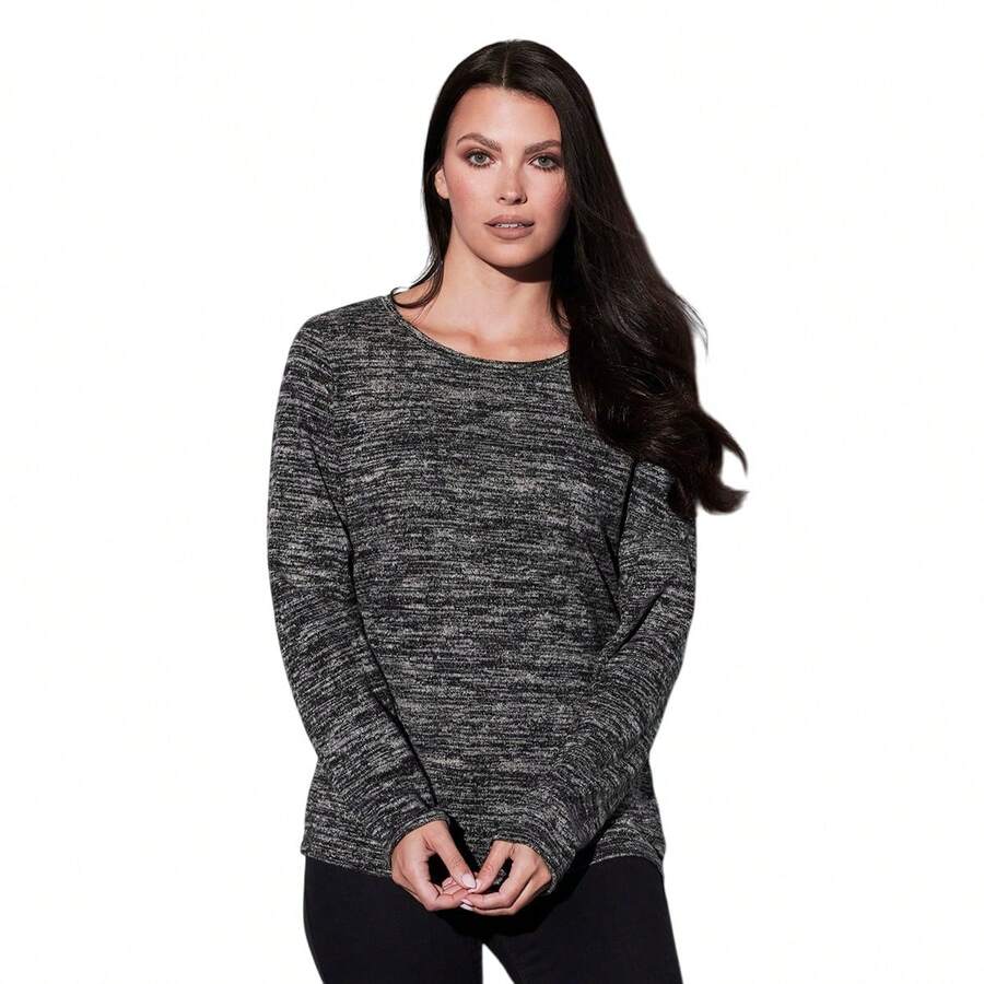 Womens/Ladies Knitted LongSleeved TShirt (Dark Grey Melange) - Grey - View 1