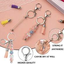 10/20/40 Stücke Perlenförmige Schlüsselanhänger Stangen im Großeinkauf, inklusive Schlüsselanhänger mit Silberperlen und bunten Lederquasten für Schmuckherstellung, Armband DIY, Schmuckanhänger Zubehör