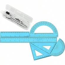 1 Set de Útiles de Geometría de Plástico Incluye Dibujo, Transportador de 6 Pulgadas y 4 Pulgadas, Reglas de 45/60 Grados de 12 Pulgadas y 6 Pulgadas, Suministros de Oficina Transparentes (Rosa) - Azul - Ver 3