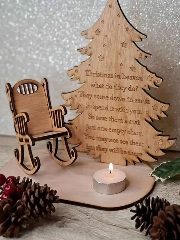 1 buc Suport de lumânare de Crăciun din lemn, Decor din lemn pentru balansoar, Memorial pentru poezie îngerească, Decor de Crăciun din lemn DIY, Decor de Crăciun cu înger și brad, Cadou de Crăciun, Aranjament în micropeisagistic