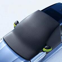 磁性汽车挡风玻璃罩，磁性 + 固定带汽车挡风玻璃雪罩，牛津布材质，防冻保护器，防风带，镜套，防雪冰霜，反光警告安全条，防紫外线和防晒，适用于大多数汽车，易于安装，冬季汽车配件 - 黑色 - 查看 4