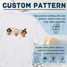 Camiseta gráfica de hongo de Halloween unisex - 220g% algodón, blanco y negro, manga corta, diseño de hongo espeluznante con murciélagos y sombrero de bruja, ajuste cómodo casual, regalo de Halloween para familia y amigos, tallas S- - Blanco - Ver 7