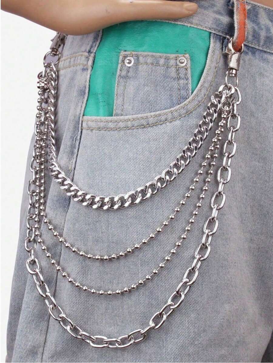 1pc Punk Style Hollow Star Decor Pant Chain, Multi-Layer Metal Chain Waist Belt Accessory, Suitable For Daily Wear, Fashion Matching, School, Halloween, Summer, Autumn