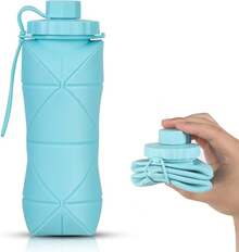 Silicone Collapsible Bottles,Lightweight Reusable Leakproof Traveling Camping Hiking Cycling Sports Outdoor,Foldable Portable Travel Bottle 600ML Dark And Purple 2Pack. - 藍色 - 查看 13