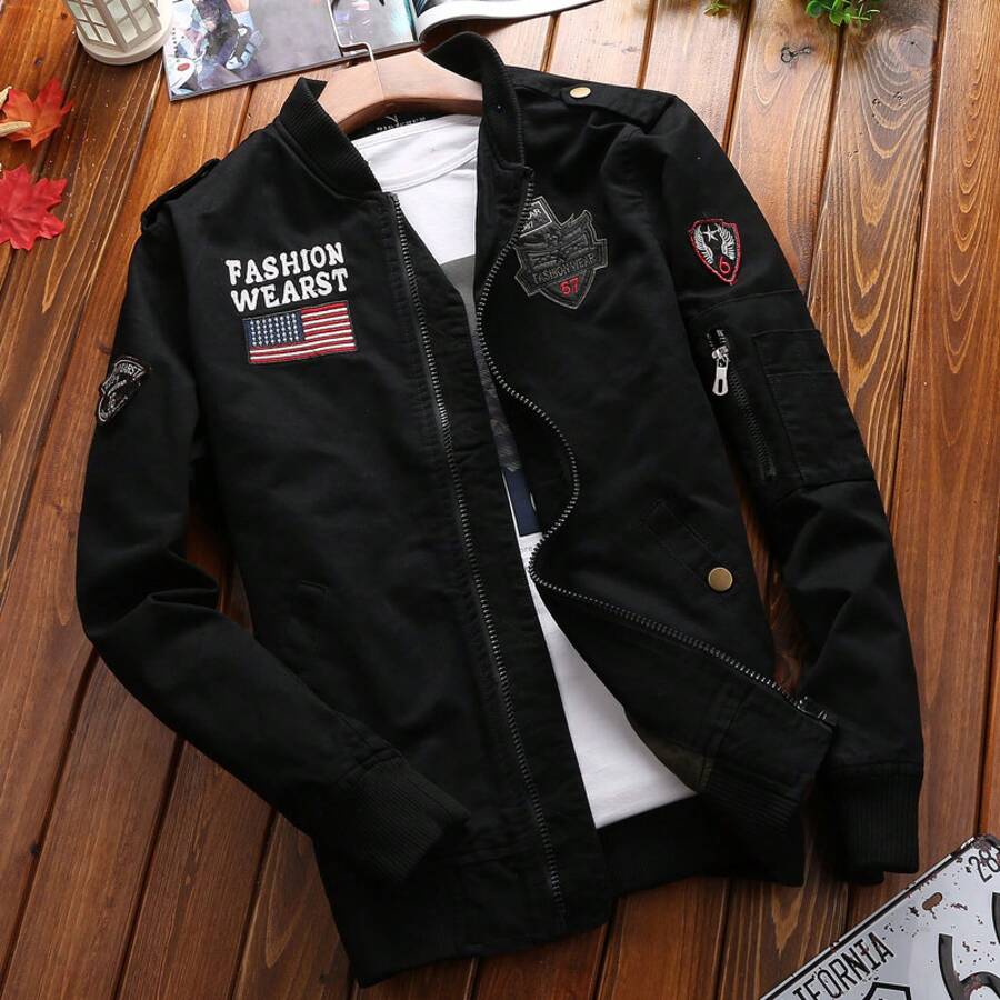 Spring And Autumn Jacket Men American Retro Workwear Short M1 Pilot Jacket Men's Top - màu đen - Xem 1