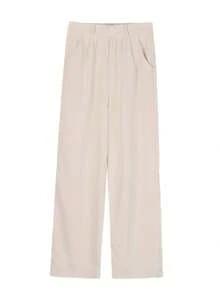 女士纯色褶皱直筒宽松休闲办公裤 - 杏色 - 查看 5