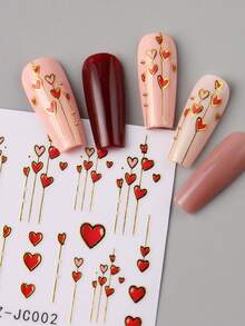 2pcs Red Heart Shiny Golden Stripe Line Valentine's Day Nail Art Stickers & Decals French Tips Nail Charms Decorations DIY Wedding Holiday Nail Supplies - 紅色+金色 - 查看 4