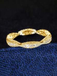 Cincin Tembaga Berlapis Emas dengan Batu Zirkonia Kubik Bermotif Geometris, Cocok Sebagai Hadiah Pernikahan, Pertunangan, dan Liburan untuk Wanita - Emas - View 12