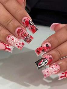 Halloween Lucky Surprise Delivery, 24pcs Removable Stylish Nails, Short Square Full-Coverage False Nails, Solid Color Nails, Almond-Shaped Molded Nails, Coffin-Shaped Nails, Oval Nails, Simple And Fashionable Artificial Nail Stickers, Press-On Nails, Various Nail Types, Comes With Glue, Beauty-Loving Women And Girls To Enhance Themselves, Be Your Most Beautiful Self (Lucky Delivery Styles May Vary Slightly).