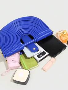 面条元素手提包，饺子形女士斜挎包，马鞍包 - 藍色 - 查看 10