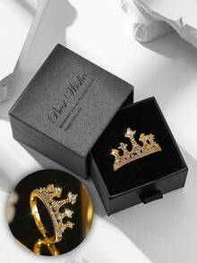 Nhẫn bạc đính đá pha lê hình vương miện nữ hoàng sang trọng, Quà tặng trang sức thời trang cho phụ nữ, Thích hợp cho đám cưới, ngày lễ tình nhân và ngày của mẹ - Vàng - Xem 14