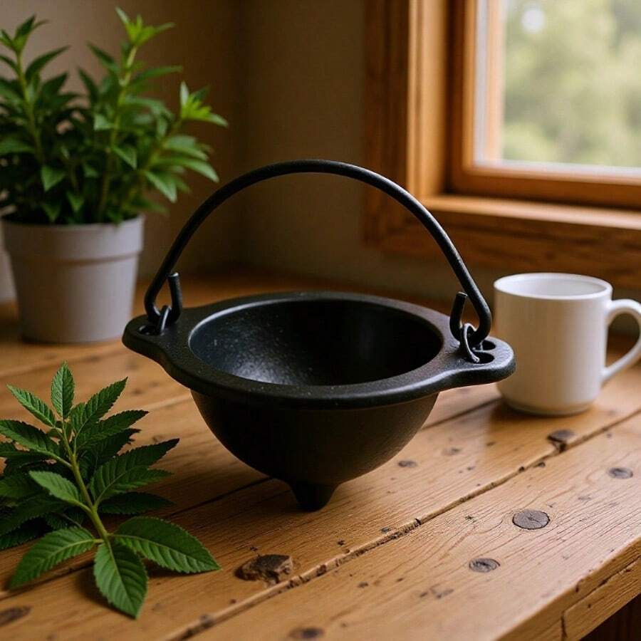 Quemador de incienso de hierro fundido con asa, adecuado para manchas, quemar incienso, decoración, portavelas, etc. - Negro - Ver 1