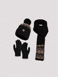 3pcs/2pcs Women Jacquard Hat, Scarf And Gloves Set, Thick Knitted Warm Winter Hat, Neck Warmer Scarf, Christmas Gift For Women, Autumn/Winter Skiing, Cycling, Hiking, Mountaineering Accessories, Christmas Present Valentines Gift - Multicolor - View 7