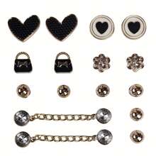 16pcs Shiny Heart, Bag, Golden Chain Fashion Decorative Charms, Non-Metallic Lightweight Material, Suitable For EVA Beach Shoes, Slippers, Detachable Shoe Decor, Girls Accessories, Holiday Gift
