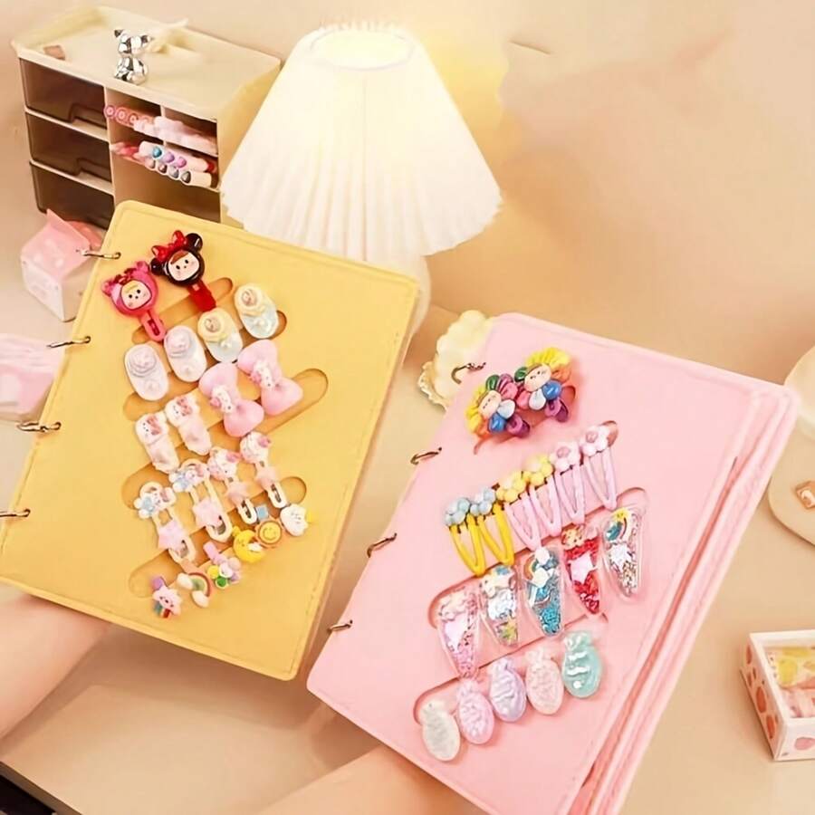 Lightweight Felt Hair Clip And Accessory Organizer - Pink/Yellow With Multiple Compartments For Hair Clips, Side & Back Clips - Women's Fashion Storage Box, Cute Hair Clips, Stylish Hairpins, Messy Space Finder - Multicolor - View 1