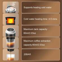 Portable Electric Espresso Machine, Camping Travel Coffee Machine, Car Coffee Machine Self-Heating C Type, Hot And Cold Brew, Compatible With Ground Coffee And Capsule Coffee, Suitable For RV, Hiking, Office - Negro - Ver 6