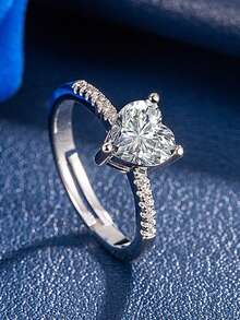 1 pieza Anillo con forma de corazón de acero inoxidable, anillo con diseño de corazón estilo europeo y americano para mujeres - Plateado - Ver 7