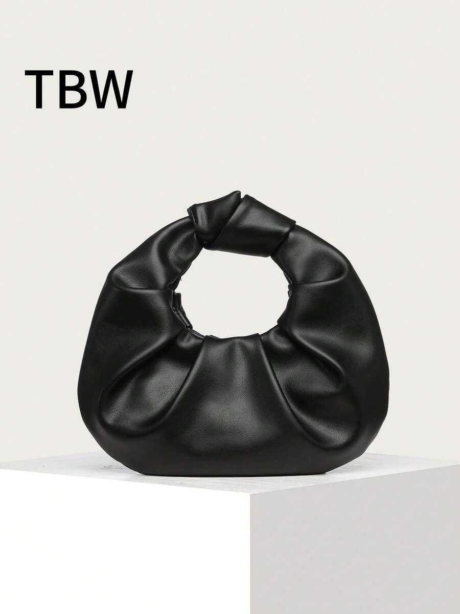 Women's Handbag With Cloud Pleats, Solid Color, Stylish With A Knot, Suitable For Going Out. - Black - View 1