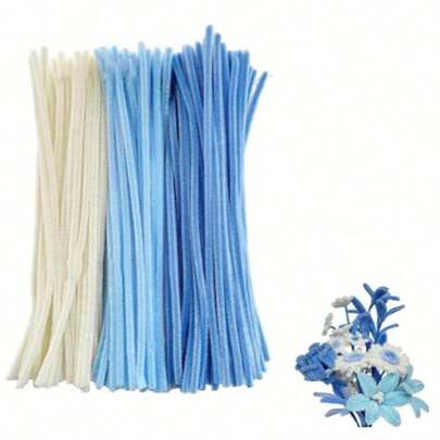 Blått och vitt piprensarblomset, uppgraderat gör-det-själv-pysselset, lämpligt för mors dag, examensceremoni, alla hjärtans dag och högtidsgåvor, pysselset med ullkärna, blått och vitt piprensarblomset