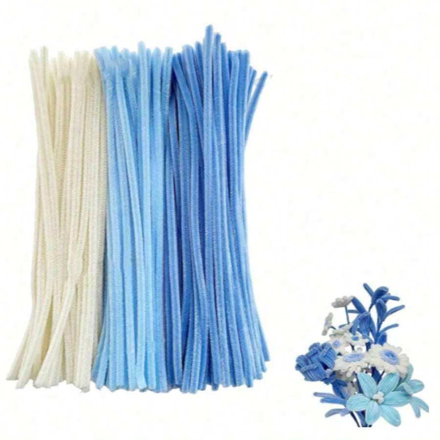 Blue And White Pipe Cleaner Flower Set, Upgraded DIY Craft Set, Suitable For Mother's Day, Graduation Ceremony, Valentine's Day And Holiday Gifts, Craft Wool Core Set, Blue And White Pipe Cleaner Flower Set