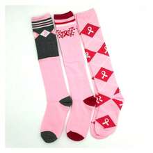 Breast Cancer Awareness Knee High Socks Women 3-Pack - Pink Ribbon Argyle Cotton- Support Cause - Comfy Everyday Wear - كما في الصورة 715 - مشاهدة 2