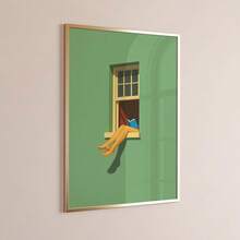 1 Stück gerahmtes/ungerahmtes Poster "Grünes, warmes Lesen am Fenster", Buchliebhaber Wandkunst Leinwanddruck, minimalistischer Lesewinkel Bibliothek Ästhetik Dopamin Dekoration für Bücherwurm, Wohnheim, Büro, Wohnzimmer, Schlafzimmer, moderne Heimdekoration