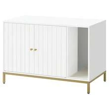 Feandrea Meuble Litière pour Chat , Maison de Toilette pour Chat, avec Tapis de Grattage, Pieds Hauts, Table d'Appoint, 90 x 48 x 61,5 cm, Blanc et Doré - Blanc - Voir 2