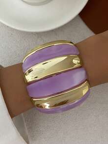 1 pieza Brazalete ancho de resina asimétrico de arco geométrico bohemio de colores mixtos, joyería versátil de fiesta casual lujosa para mujeres y parejas, regalo para boda y vacaciones (el material y el color del brazalete están sujetos al producto real) - pulsera - Ver 15