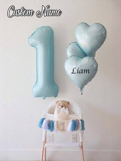 1 Pc 18-Inch Personalized Heart-Shaped Aluminum Foil Balloon, Customizable Name, Light Blue Giant Heart-Shaped Balloon, The First Birthday Party Decoration Matte Brightener For The Face Loves Balloons, Personalized Birthday Balloons, Custom Balloons, Design Your Own Balloons, Valentine's Day Gifts, Birthday Party Wedding Decoration Balloons