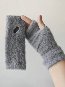 1 par de nuevos guantes sin dedos de felpa de visón para mujer, de unicolor, suaves y cálidos para el invierno. Guantes de punto de lana sin dedos, guantes de mujer de invierno de felpa de punto, con dedos descubiertos, versátiles para pantalla táctil, oficina, estudiantes para escribir.