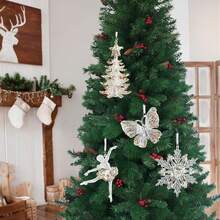 Adornos de árbol de Navidad de cristal - Adornos colgantes de cristal en forma de copo de nieve, carámbano y gota acrílicos iridiscentes para decoración de fiesta con tema de Navidad y Frozen, Papá Noel, renos, campanas, decoraciones de fiesta de Navidad - Multicolor - Ver 7