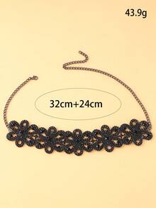 1pc Black Fashion Crystal Rhinestone Choker Necklace, Layered Necklace For Women - Black - View 6