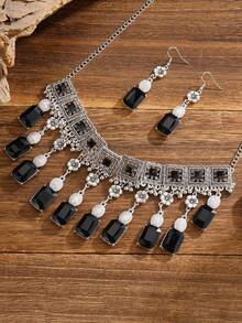 3pcs Exaggerated Square Geometric Necklace Set, Minimalist Luxury Necklace And Earrings Jewelry Set For Women - Rectangular Necklace - View 9
